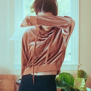 Alo Yoga Pink Shiny Velvet Hoodie